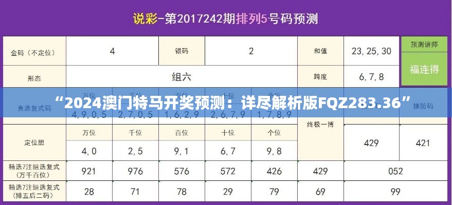 “2024澳门特马开奖预测:详尽解析版FQZ283.36”